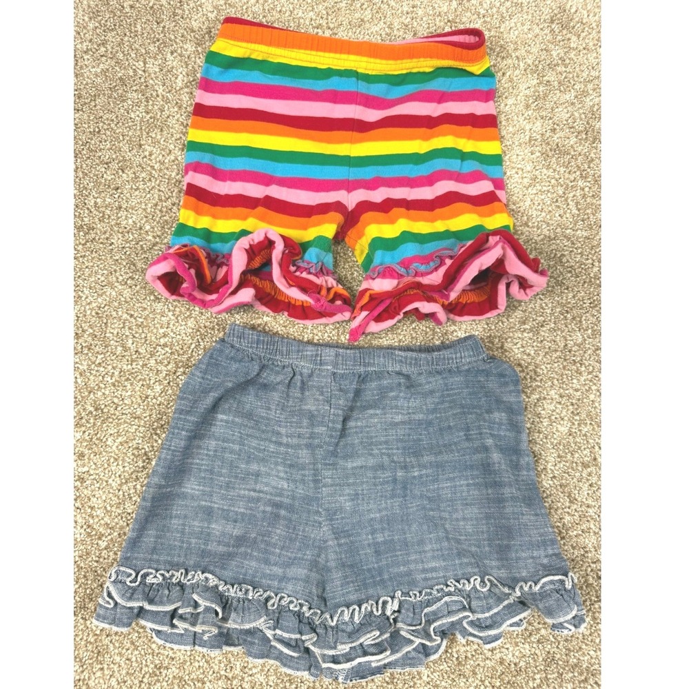 LOT Cheeky Plum Little Lu Girls 6 Ruffle Shorts Rainbow Striped Chambrray